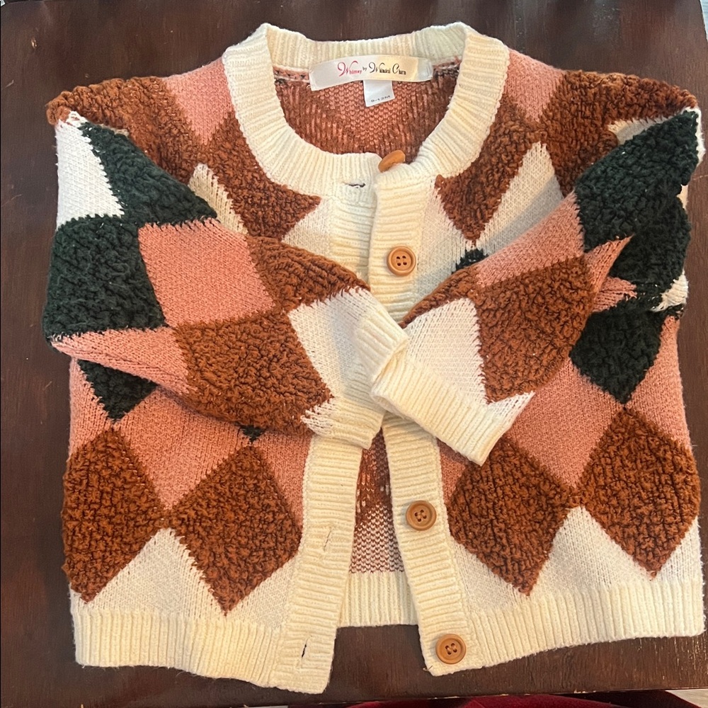 Cozy Diamond Pattern Cardigan - Brown, Pink, Cream